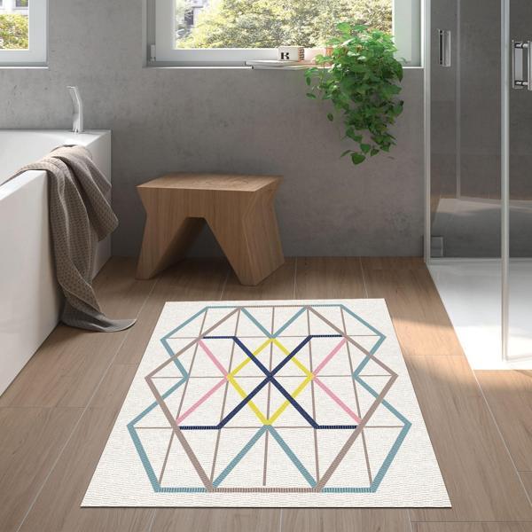 Dekoreko Kaymaz Taban Djt Banyo Halısı Yıldız Deri Modern P1525 Renkli - Image 1