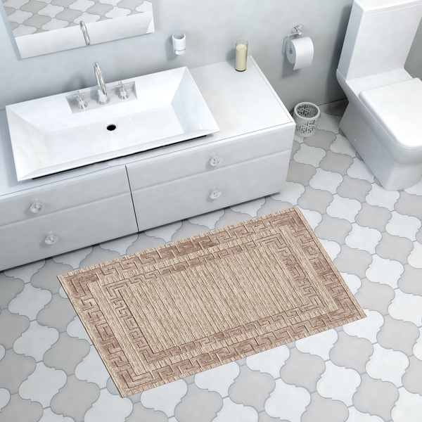 Dekoreko Kaymaz Taban Djt Banyo Halısı Trend Modern F5036 Kahve - Image 1