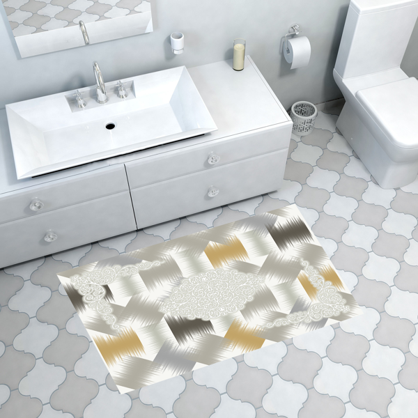 Dekoreko Kaymaz Taban Djt Banyo Halısı Star Pamuk Modern S1030 Krem - Image 1