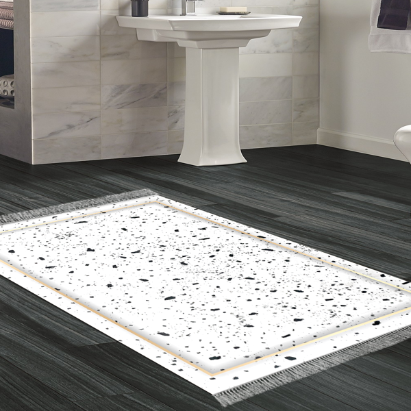 Dekoreko Kaymaz Taban Djt Banyo Halısı Trend Saçaklı Modern M12366 Krem - Image 1