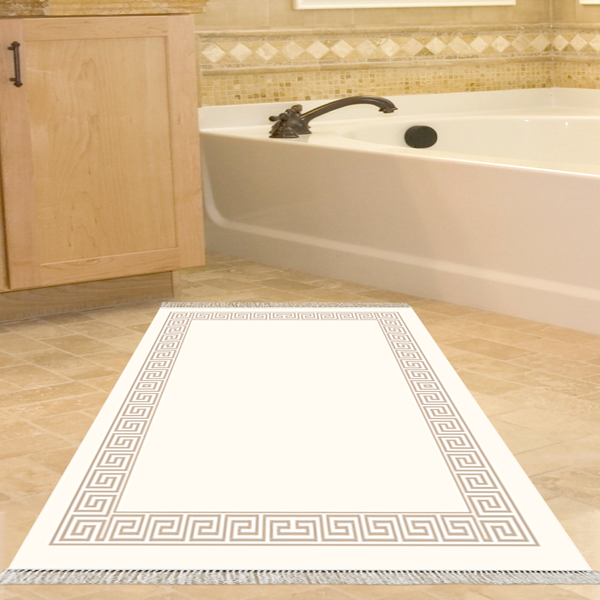 Dekoreko Kaymaz Taban Djt Banyo Halısı Trend Saçaklı Modern Kt493 Krem - Image 1
