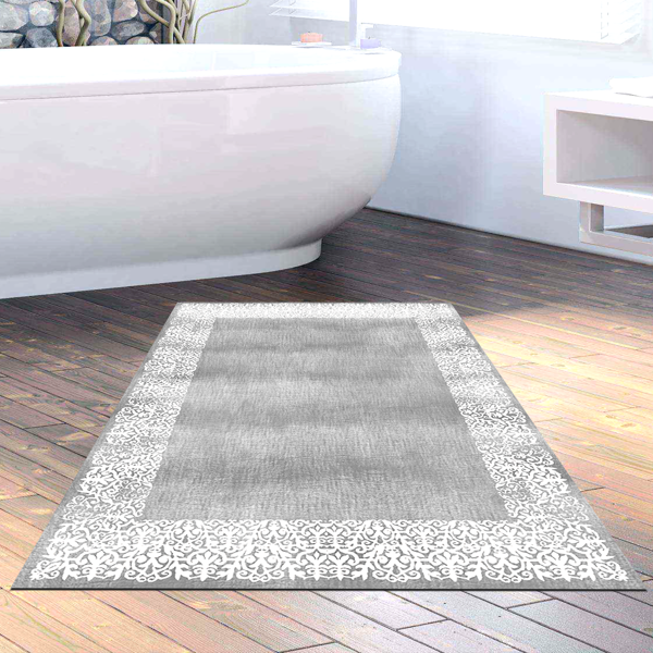 Dekoreko Kaymaz Taban Djt Banyo Halısı Star Pamuk Modern 1460 Gri - Image 1