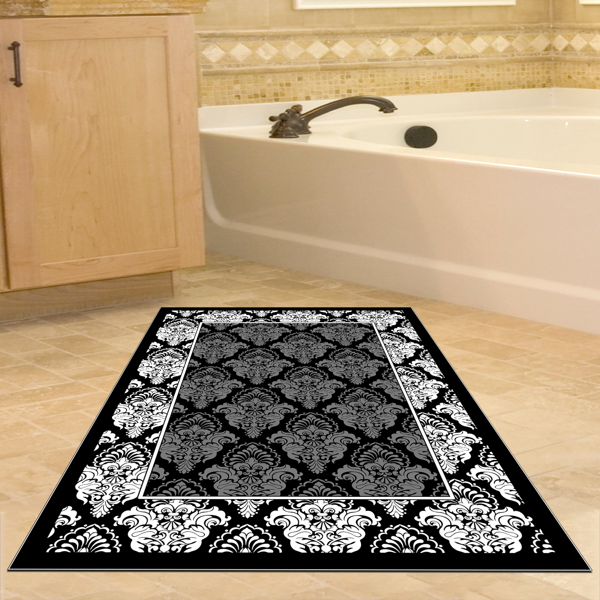 Dekoreko Kaymaz Taban Djt Banyo Halısı Yıldız Deri Modern 700M Siyah - Image 1