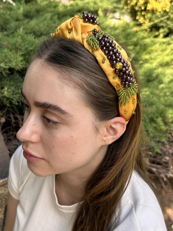 BYM7004 Tasarım Abiye Sarı Kahve Üzümlü Model Kadın Sac Tacı - Image 1