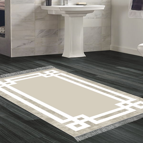 Dekoreko Kaymaz Taban Djt Banyo Halısı Yıldız Deri Saçaklı Modern 657M Camel - Image 1