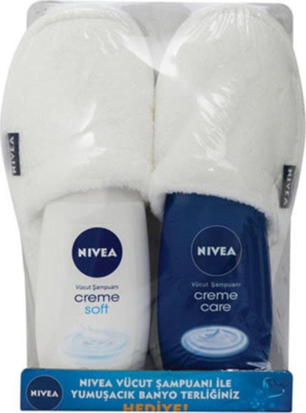 Nivea Creme Soft+ Crema Care Vücut Şampuanı 250+250 ml Terlik Hediye - Image 1