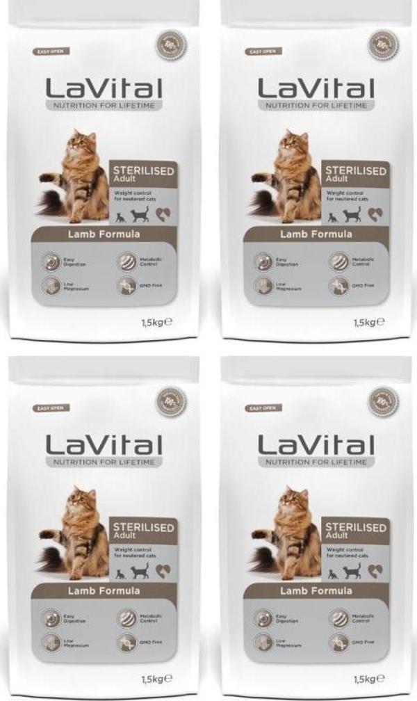Lavital Kuzulu Kısırlaştırılmış Kuru Kedi Mamasi 1.5 Kg*4 Adet - Image 1