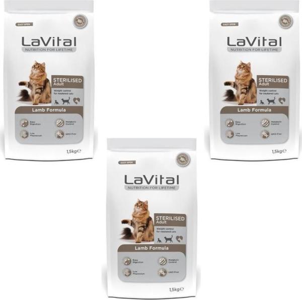 Lavital Sterilised Kuzulu Kısırlaştırılmış Kuru Kedi Mamasi 1.5 Kg*3 Adet - Image 1