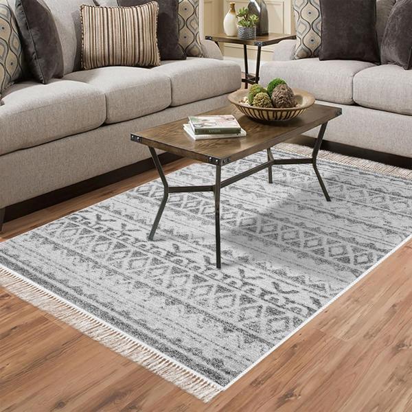 Dekoreko Kaymaz Taban Djt Salon Halısı Trend Saçaklı İskandinav F5078 Kahve - Image 1