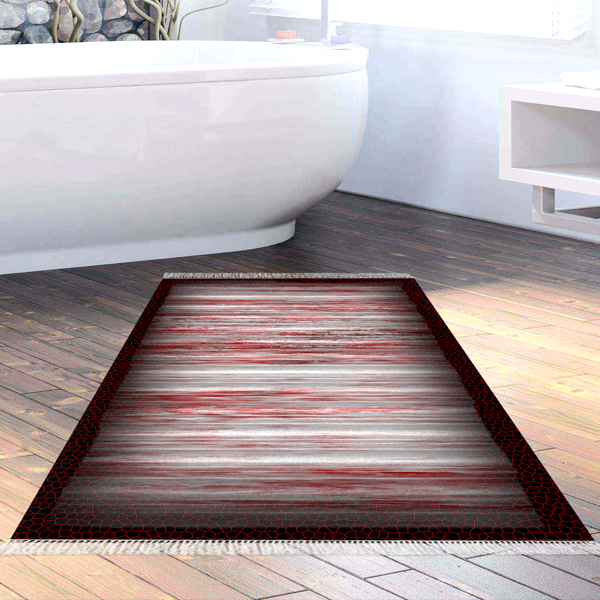 Dekoreko Kaymaz Taban Djt Banyo Halısı Yıldız Deri Saçaklı Modern 1693 Siyah Bordo - Image 1
