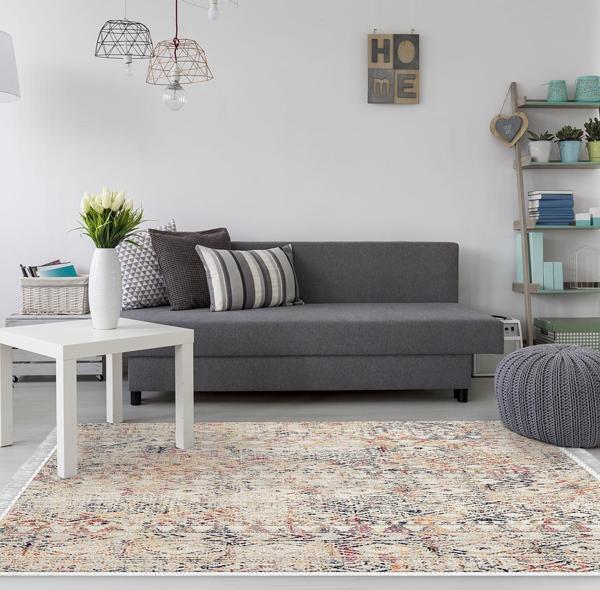 Dekoreko Kaymaz Taban Djt Salon Halısı Star Pamuk Saçaklı İskandinav F5139 Bej - Image 1