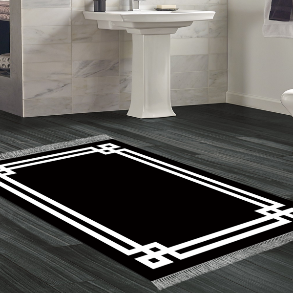Dekoreko Kaymaz Taban Djt Banyo Halısı Star Pamuk Saçaklı Modern 1669 Siyah - Image 1