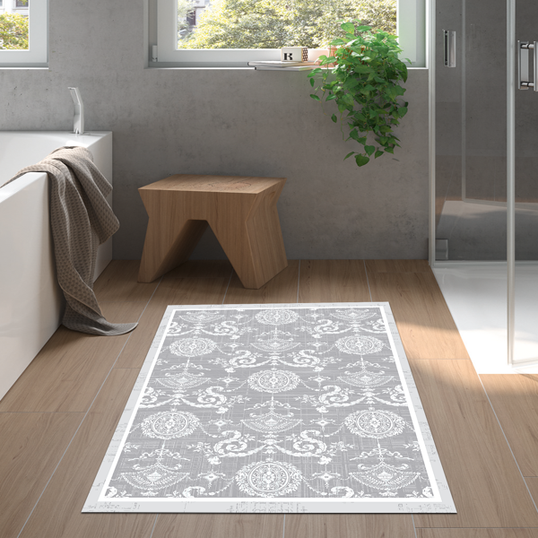 Dekoreko Kaymaz Taban Djt Banyo Halısı Trend Modern 1861M Gri - Image 1