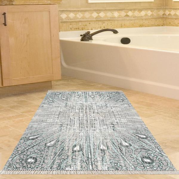 Dekoreko Kaymaz Taban Djt Banyo Halısı Star Pamuk Saçaklı Modern 743 Mavi - Image 1