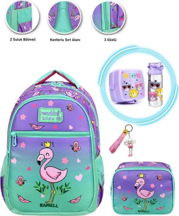 Smile Flamingo Okul Çantası + Meow Beslenme Kutusu + Meow Suluk + Anahtarlık - İlkokul Çantası - Image 1