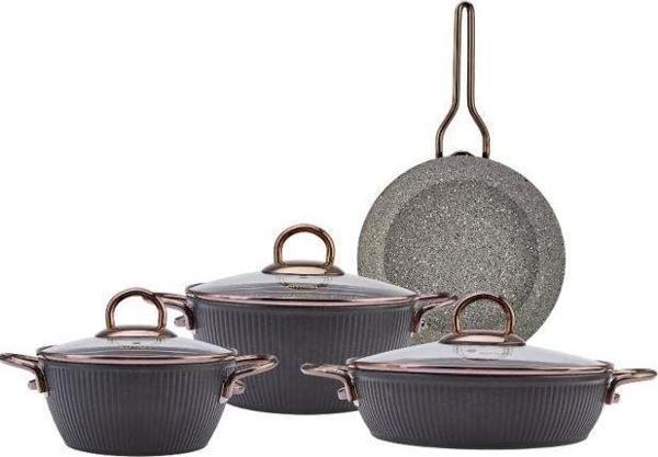 Emsan Tencere Seti Granit Line Yeni Siyah Rose 7 Prç - Image 1