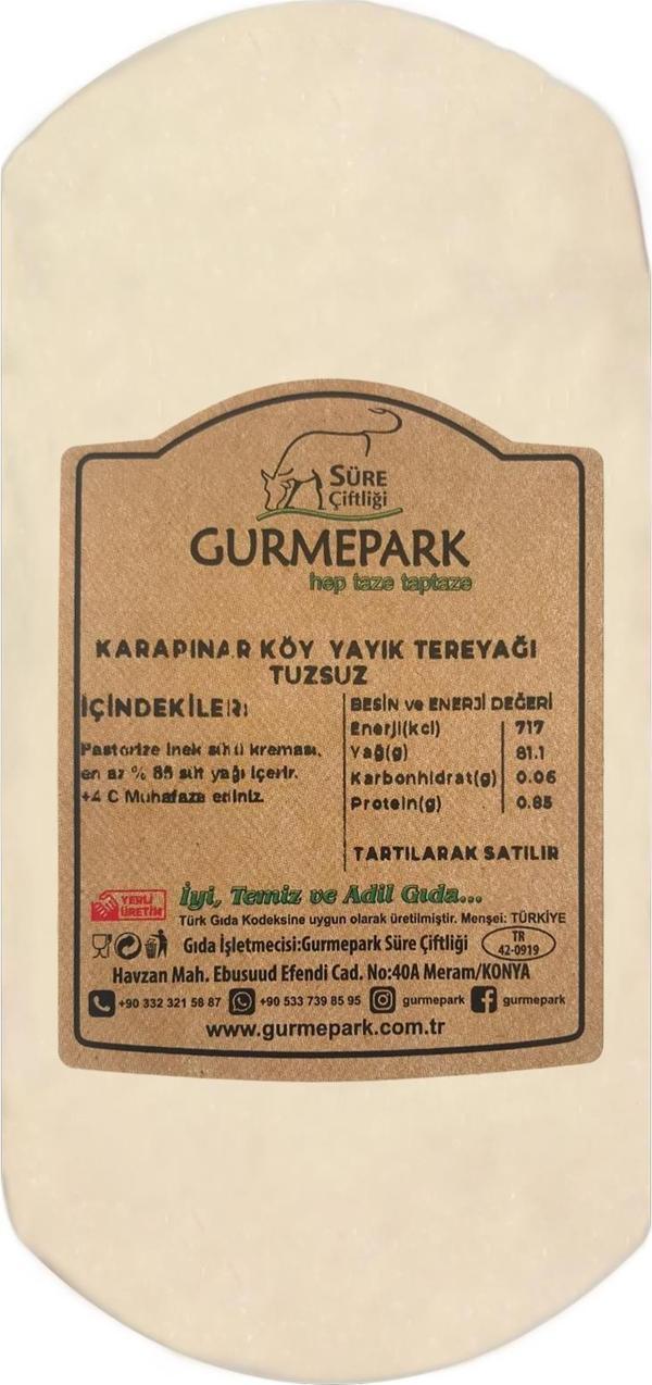 Karapınar Köy Yayık Tereyağı Tuzsuz 1000 gr - Image 1