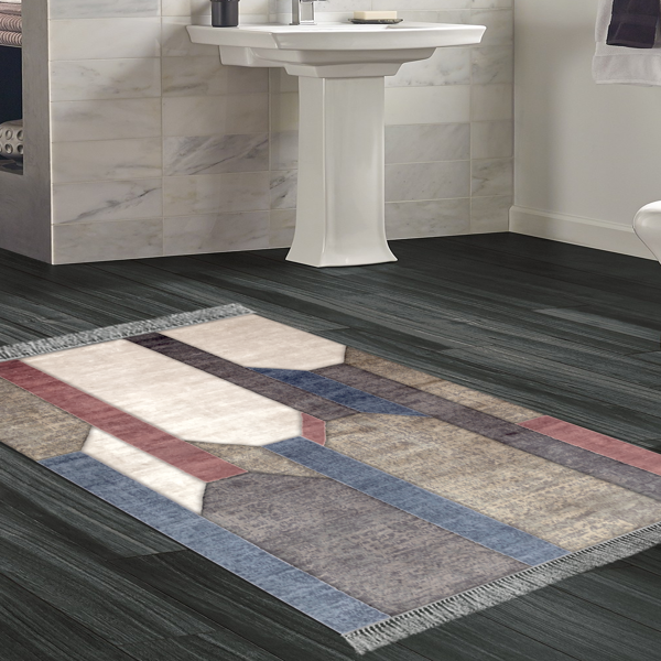 Dekoreko Kaymaz Taban Djt Banyo Halısı Yıldız Deri Saçaklı Modern S6505 Renkli - Image 1