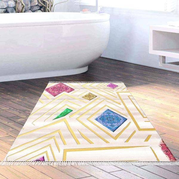 Dekoreko Kaymaz Taban Djt Banyo Halısı Yıldız Deri Saçaklı Modern P1337 Renkli - Image 1
