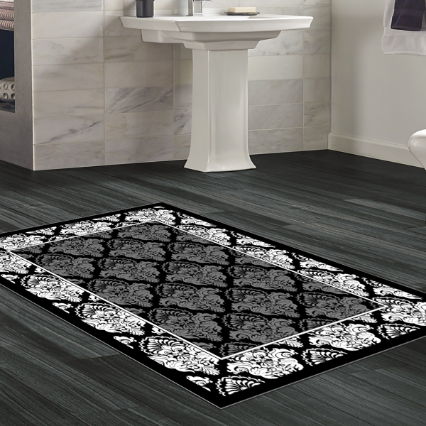 Dekoreko Kaymaz Taban Djt Banyo Halısı Star Pamuk Modern 700M Siyah - Image 1