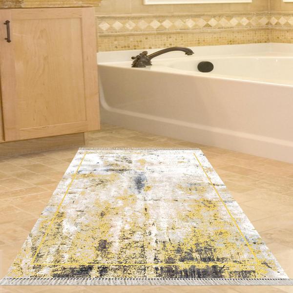 Dekoreko Kaymaz Taban Djt Banyo Halısı Yıldız Deri Saçaklı Modern M12271 Gri - Image 1