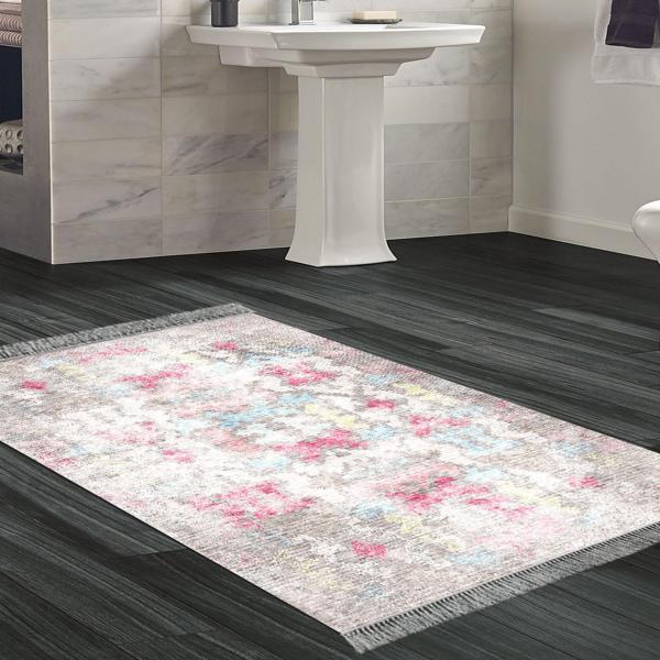 Dekoreko Kaymaz Taban Djt Banyo Halısı Trend Saçaklı Modern F5138 Renkli - Image 1