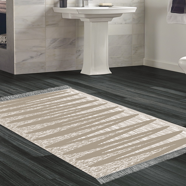 Dekoreko Kaymaz Taban Djt Banyo Halısı Yıldız Deri Saçaklı Modern M5045 Kahve - Image 1