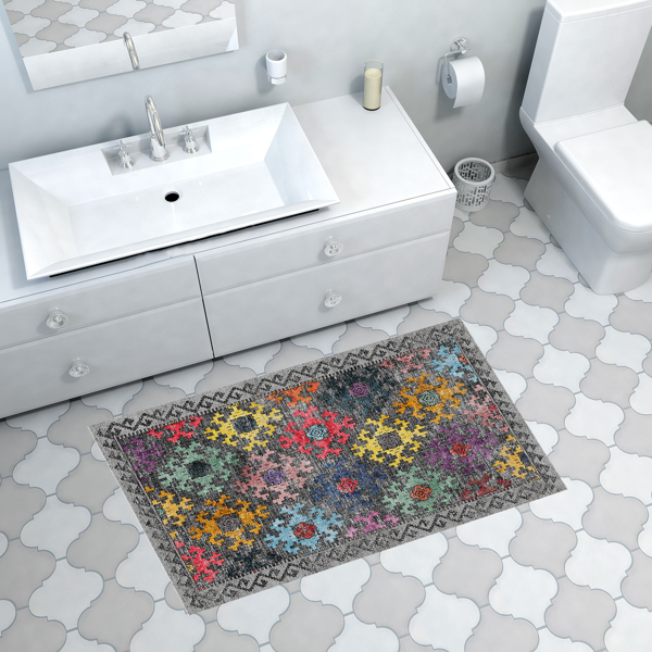 Dekoreko Kaymaz Taban Djt Banyo Halısı Yıldız Deri İskandinav F5008 Renkli - Image 1