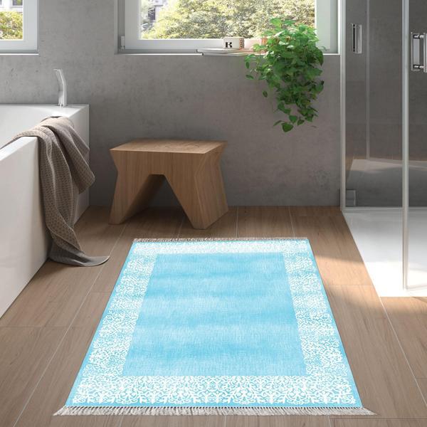 Dekoreko Kaymaz Taban Djt Banyo Halısı Trend Saçaklı Modern 1460 Mavi - Image 1