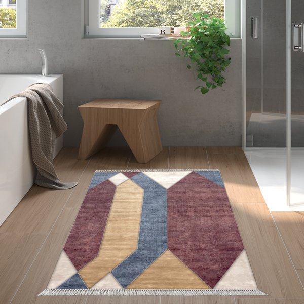 Dekoreko Kaymaz Taban Djt Banyo Halısı Star Pamuk Saçaklı Modern S6506 Renkli - Image 1