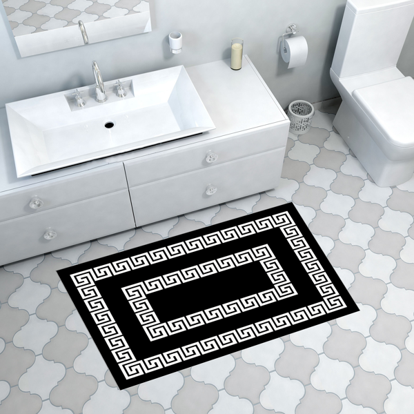 Dekoreko Kaymaz Taban Djt Banyo Halısı Yıldız Deri Modern 650M Siyah - Image 1