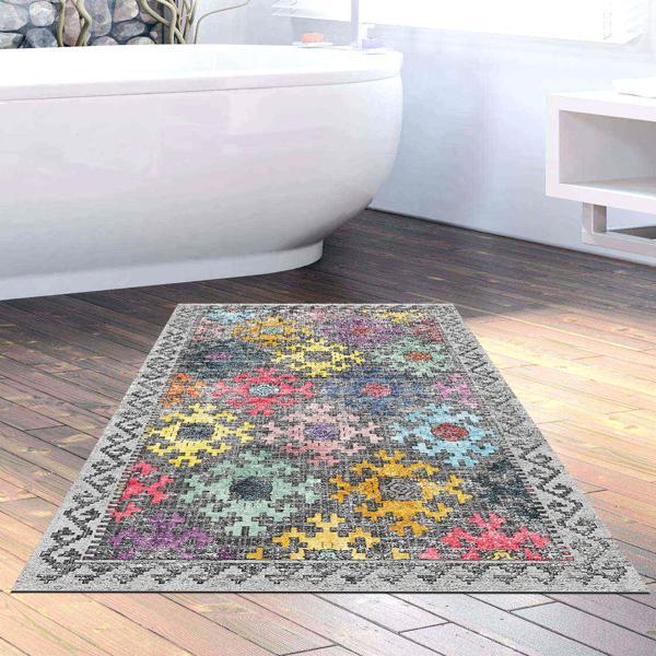 Dekoreko Kaymaz Taban Djt Banyo Halısı Trend İskandinav F5008 Renkli - Image 1