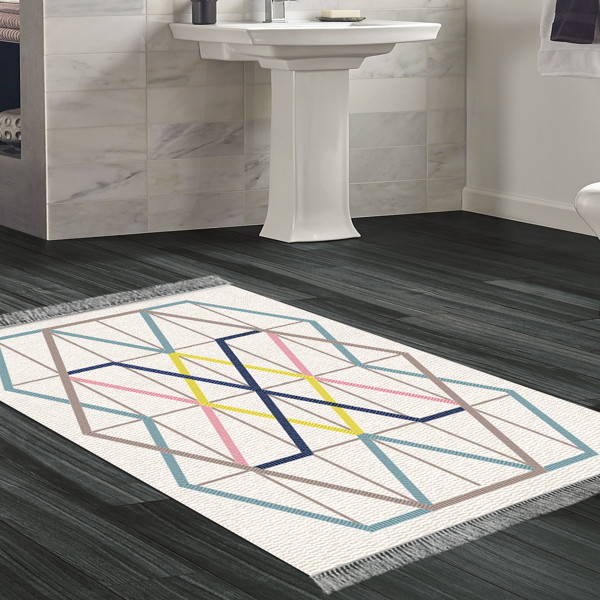 Dekoreko Kaymaz Taban Djt Banyo Halısı Yıldız Deri Saçaklı Modern P1525 Renkli - Image 1