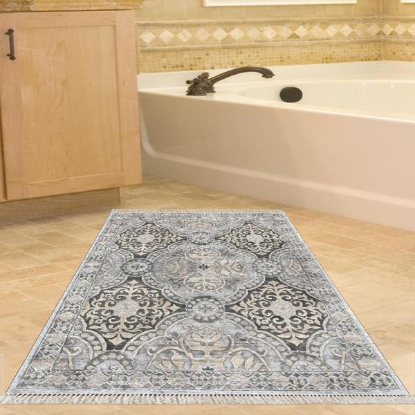 Dekoreko Kaymaz Taban Djt Banyo Halısı Yıldız Deri Saçaklı Modern 659M Bej - Image 1