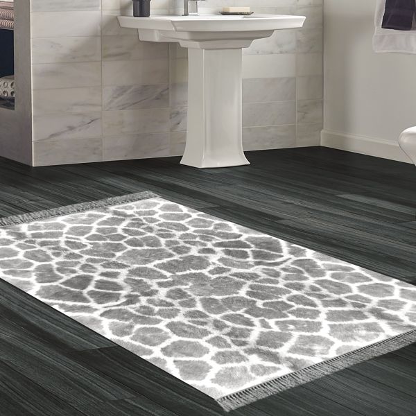 Dekoreko Kaymaz Taban Djt Banyo Halısı Yıldız Deri Saçaklı Modern 1910 Gri - Image 1