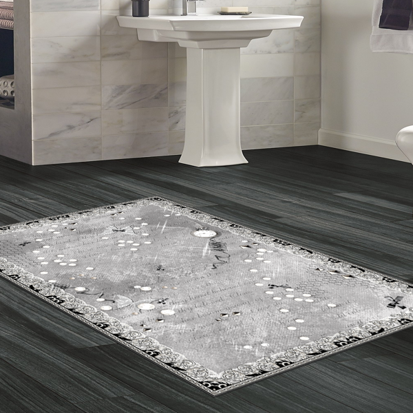 Dekoreko Kaymaz Taban Djt Banyo Halısı Yıldız Deri Modern Mu118 Gri - Image 1