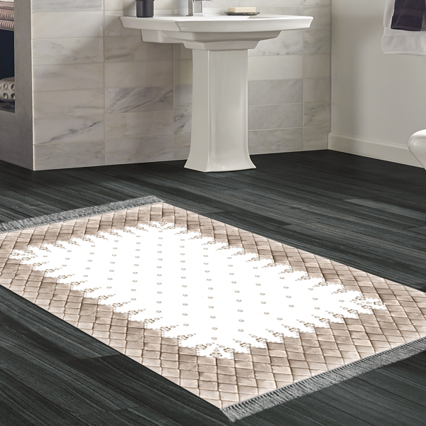 Dekoreko Kaymaz Taban Djt Banyo Halısı Trend Saçaklı Modern 1529 Krem - Image 1