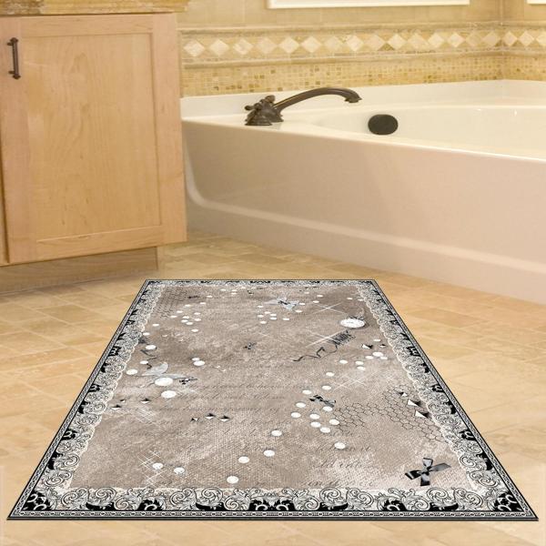 Dekoreko Kaymaz Taban Djt Banyo Halısı Star Pamuk Modern Mu118 Gri - Image 1