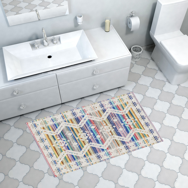 Dekoreko Kaymaz Taban Djt Banyo Halısı Trend İskandinav F5014 Renkli - Image 1