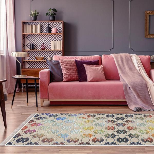 Dekoreko Kaymaz Taban Djt Salon Halısı Star Pamuk Saçaklı Modern 763 Renkli - Image 1