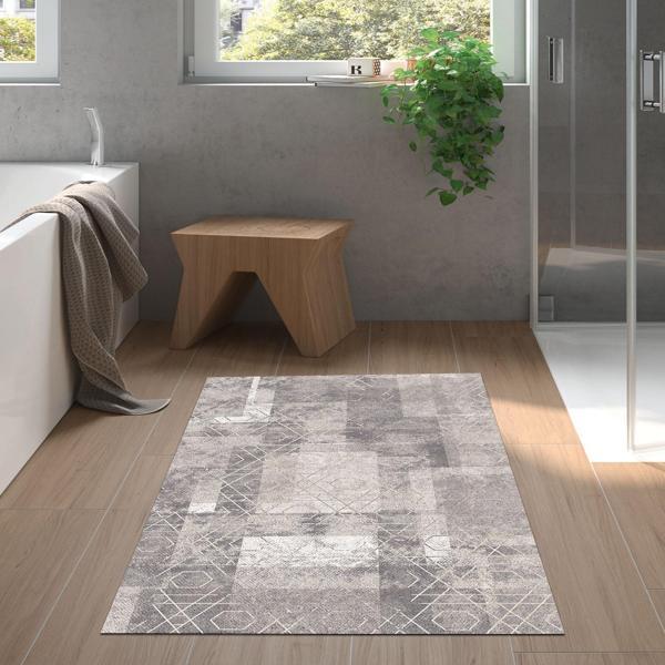 Dekoreko Kaymaz Taban Djt Banyo Halısı Trend İskandinav F5132 Gri - Image 1