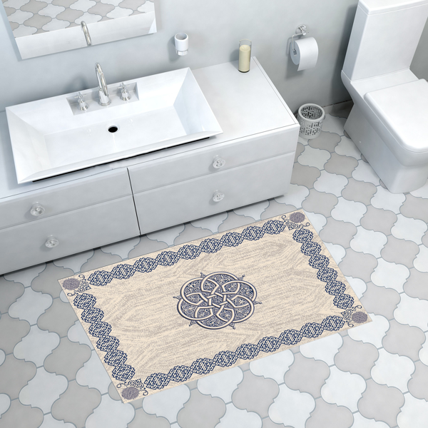 Dekoreko Kaymaz Taban Djt Banyo Halısı Yıldız Deri Modern 1319 Mavi - Image 1