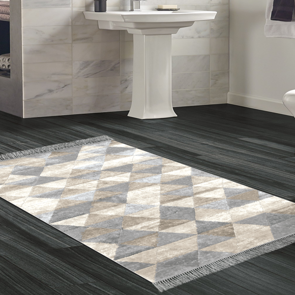 Dekoreko Kaymaz Taban Djt Banyo Halısı Star Pamuk Saçaklı İskandinav 661M Pudra - Image 1