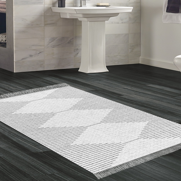 Dekoreko Kaymaz Taban Djt Banyo Halısı Trend Saçaklı İskandinav F5085 Yeşil - Image 1