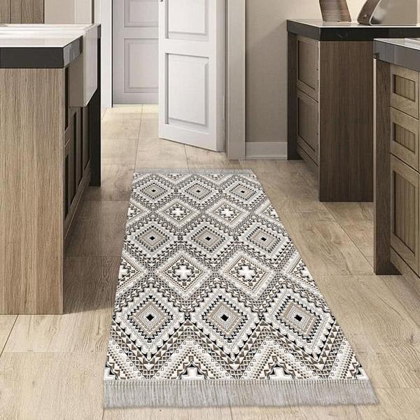 Dekoreko Kaymaz Taban Djt Mutfak Halısı Star Pamuk Saçaklı İskandinav 1931 Kahve Krem - Image 1