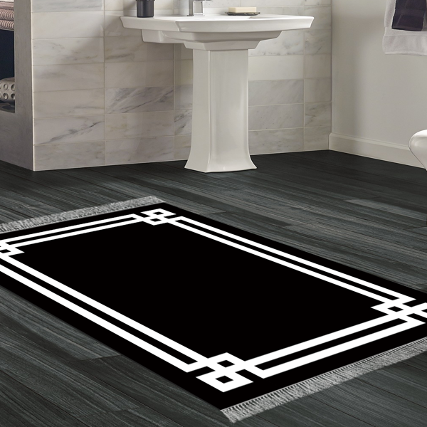 Dekoreko Kaymaz Taban Djt Banyo Halısı Yıldız Deri Saçaklı Modern 1669 Siyah - Image 1