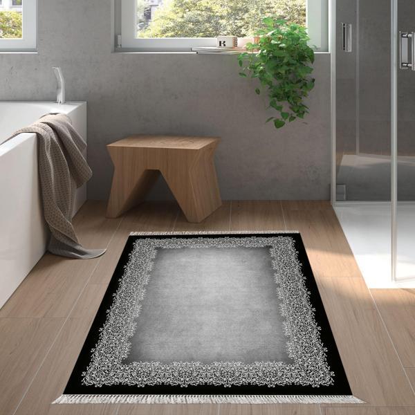 Dekoreko Kaymaz Taban Djt Banyo Halısı Yıldız Deri Saçaklı Modern 1674 Gri - Image 1