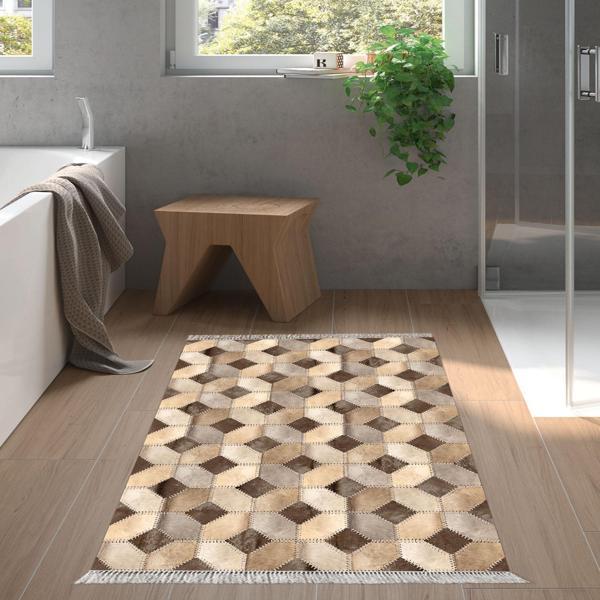 Dekoreko Kaymaz Taban Djt Banyo Halısı Trend Saçaklı Modern 1926 Kahve - Image 1