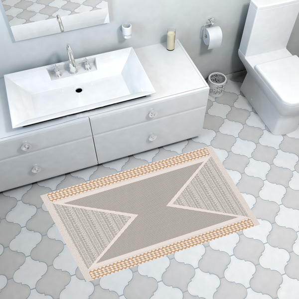 Dekoreko Kaymaz Taban Djt Banyo Halısı Trend Modern P1526 Krem - Image 1