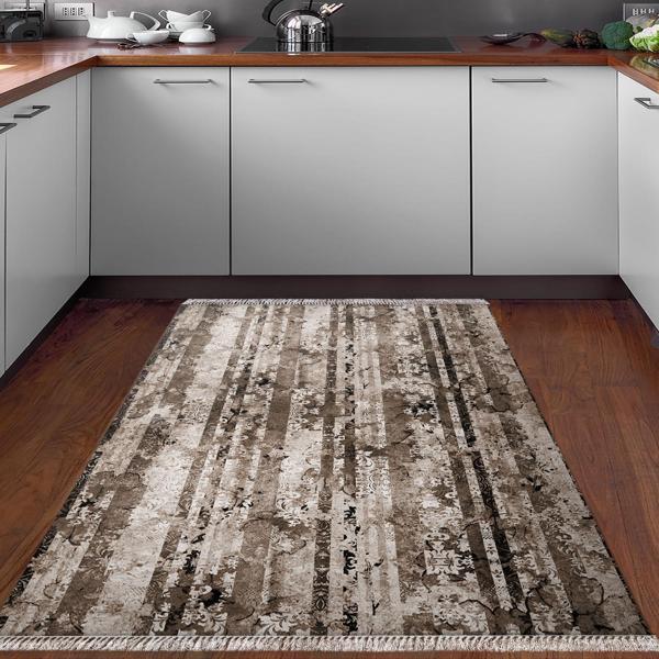 Dekoreko Kaymaz Taban Djt Mutfak Halısı Yıldız Deri Saçaklı Modern Mu147 Kahve - Image 1